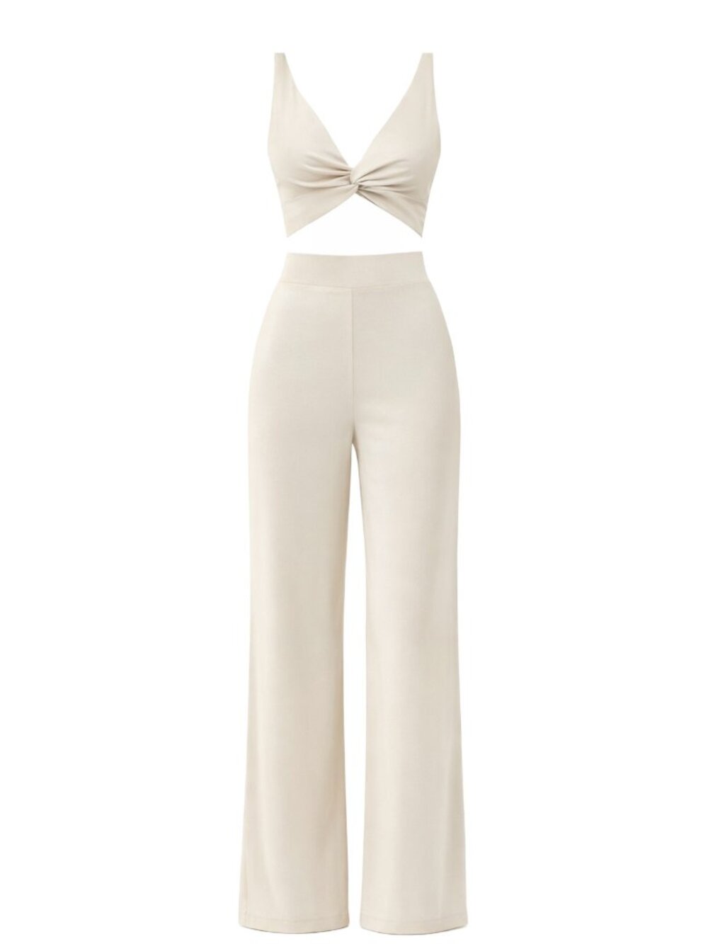 Blush Satin Crop Twist Top And Wide Leg Pants Set